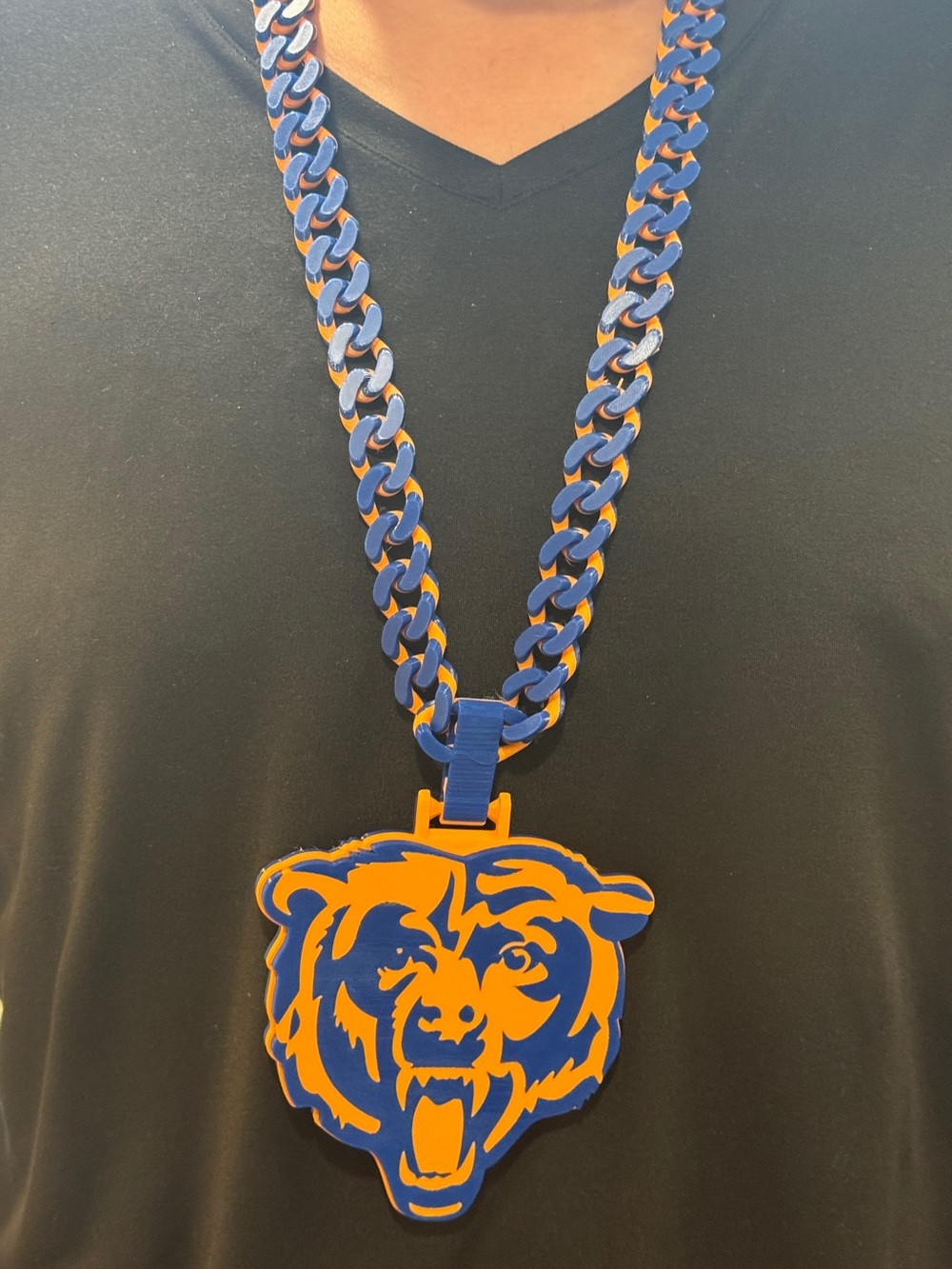 Chicago Bears 3D Printed Statement Chain & Logo Pendant – Navy & Orange